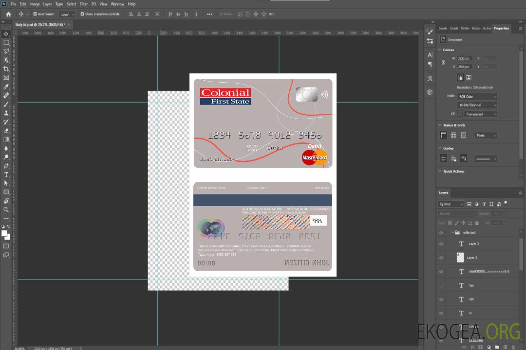 Carte Mastercard de la Colonial First State Bank d'Australie template Carte Mastercard de la Colonial First State Bank d'Australie template